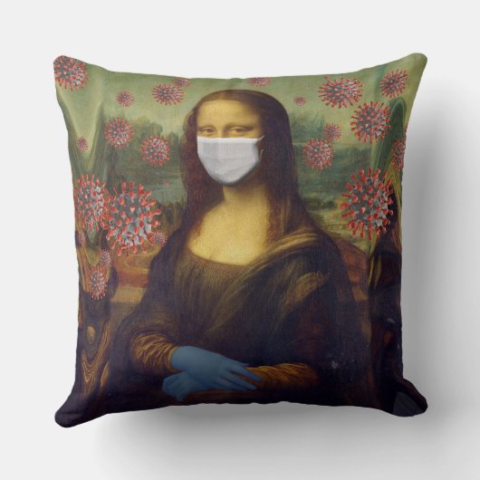 マスクされたモナ遊リサの安全なコロのまわりにナウイルス クッション (裏面)