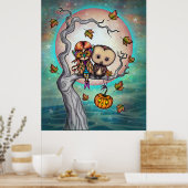 マスクとフクロウの羽のかわいい女の子の鳥 ポスター (キッチン)