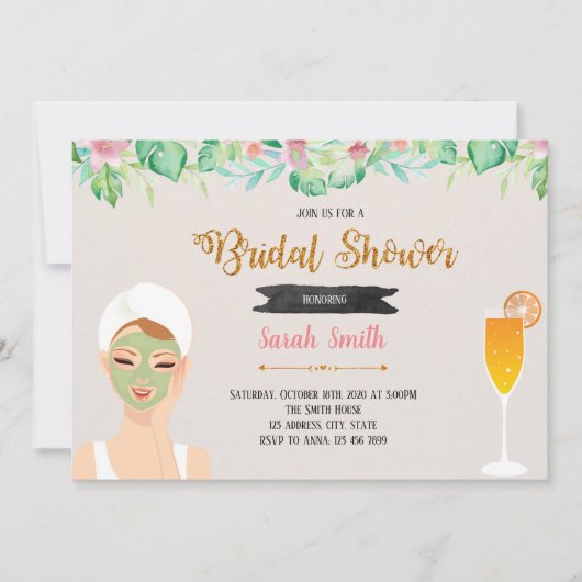 マスクとミモザパーティテーマの招待状 招待状 (正面)