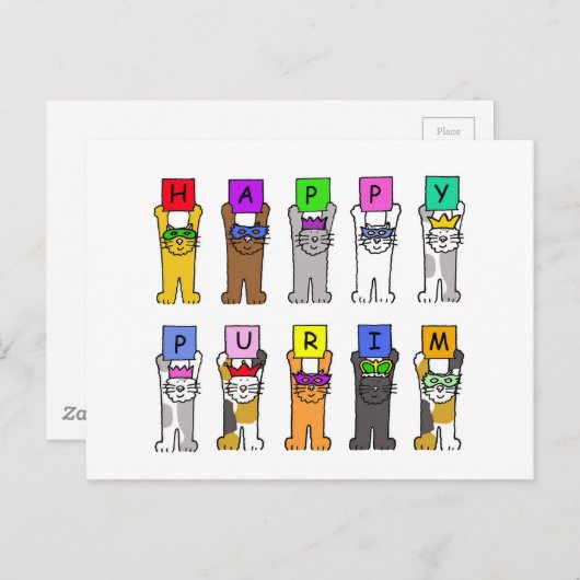 マスクと帽子をかぶった猫をパッと純粋描く ポストカード (正面/裏面)