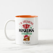 マスクなしのクリスマスのコーギ夢 |おもしろい | ツートーンマグカップ (左)