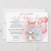 マスクにピンクの北極の動物バーチャル赤ちゃんシャワー 招待状 (正面)