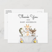 マスクに入った動物が赤ちゃんシャワーでドライブありがとう ポストカード (正面/裏面)