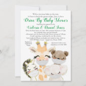 マスクに入った赤ん坊の動物がコビデの赤ちゃんシャワーでドライブ 招待状 (正面)