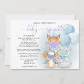 マスクに青い北極の動物ベビー散布 招待状 (正面)