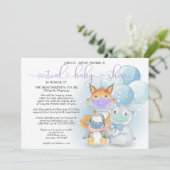 マスクに青い北極動物バーチャル赤ちゃんシャワー 招待状 (スタンド正面)