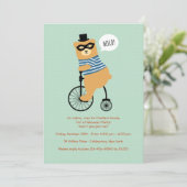 マスクのハロウィンの招待状を持つ自転車に乗るくま 招待状 (スタンド正面)