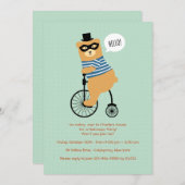 マスクのハロウィンの招待状を持つ自転車に乗るくま 招待状 (正面/裏面)