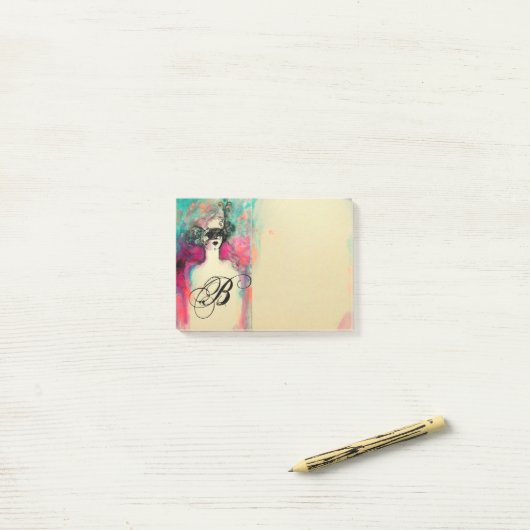 マスクのモノグラムのピンクのティール(緑がかった色)の緑の/Ladyを魅了して下さい ポストイット (デスク上)