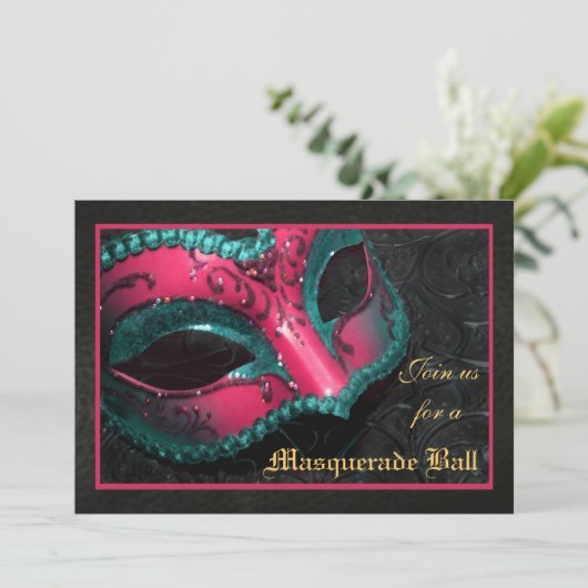 マスクの仮面舞踏会のハロウィンのピンクの招待状 招待状 (スタンド正面)
