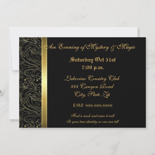 マスクの仮面舞踏会のハロウィンの紫色の招待状 招待状 (裏面)