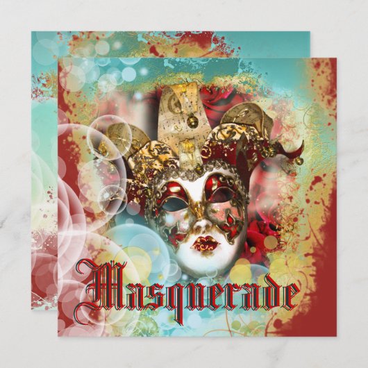 マスクの仮面舞踏会のベニス風の謝肉祭のパーティー 招待状 (正面/裏面)