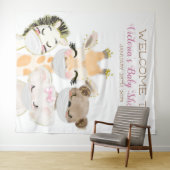 マスクの女の子と動物たち ベビーシャワー 背景ボード XL タペストリー (インサイチュ(横))