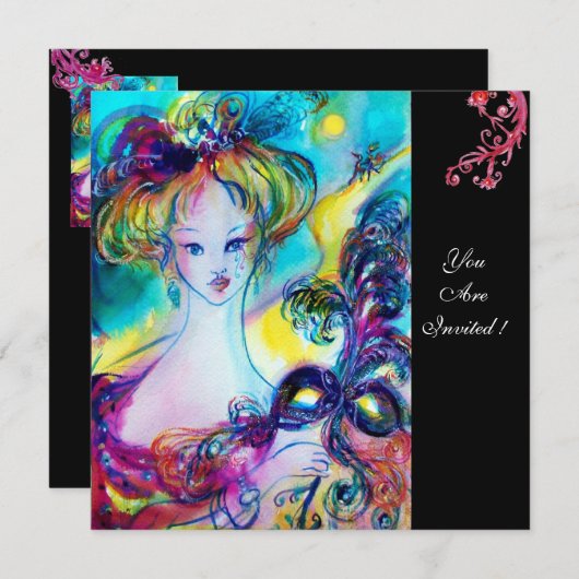 マスクの女性 / ヴェネツィアの仮面舞踏会、黒 招待状 (正面/裏面)