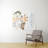 マスクの少年と動物のベビーシャワー 背景 タペストリー (インサイチュ(横))