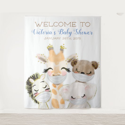 マスクの少年動物ジャンボベビーシャワーバックドロップ タペストリー (正面)