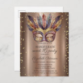 マスクの羽金ゴールドダイヤモンドカッパースウィート16 インビテーションポストカード (正面/裏面)