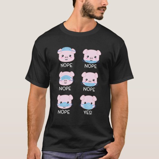 マスクの衣服方法を教えてくれる可愛い豚ガイド Tシャツ (正面)