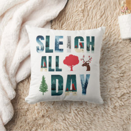 マスクはっきりした文字冬のシーン'Sleigh All Day' クッション