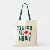 マスクはっきりした文字冬のシーン'Sleigh All Day' トートバッグ (裏面)