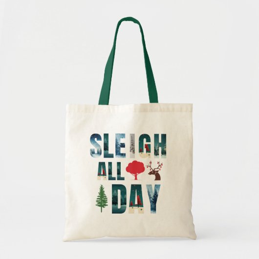 マスクはっきりした文字冬のシーン'Sleigh All Day' トートバッグ (正面)