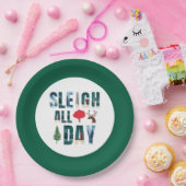 マスクはっきりした文字冬のシーン'Sleigh All Day' ペーパープレート (パーティー)