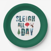 マスクはっきりした文字冬のシーン'Sleigh All Day' ペーパープレート (正面)