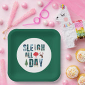 マスクはっきりした文字冬のシーン'Sleigh All Day' ペーパープレート (パーティー)