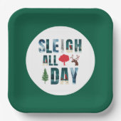 マスクはっきりした文字冬のシーン'Sleigh All Day' ペーパープレート (正面)