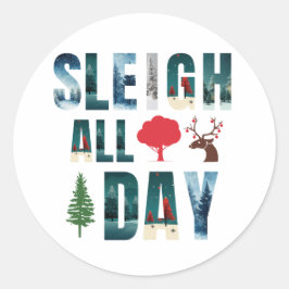 マスクはっきりした文字冬のシーン'Sleigh All Day' ラウンドシール