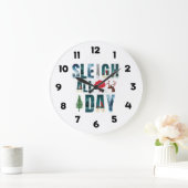 マスクはっきりした文字冬のシーン'Sleigh All Day' ラージ壁時計 (ホーム)