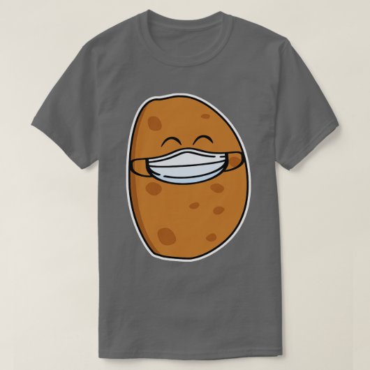 マスクをかぶったかわいいポテト顔 Tシャツ (デザイン正面)