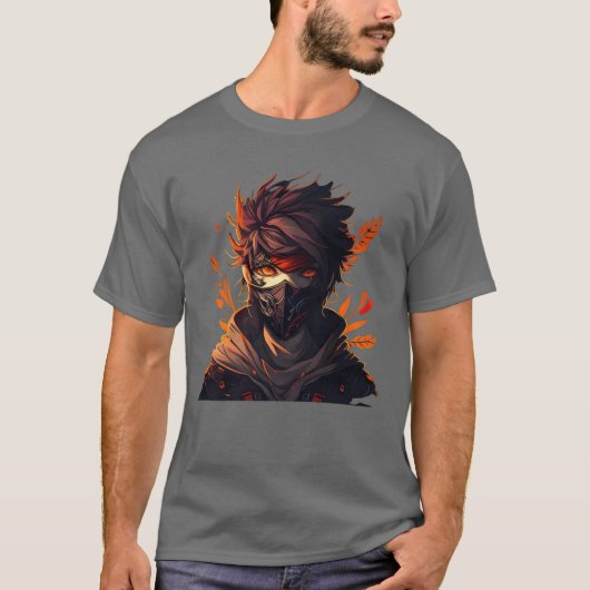 マスクをしたかっこいいアニメ少年 漫画ファン Tシャツ (正面)