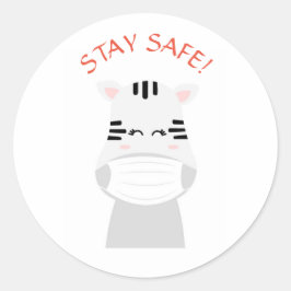 マスクをしたかわいいシマウマ STAY SAFE CUTE ZEBRA WEARING MASK 丸 ラウンドシール