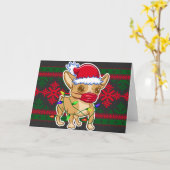 マスクをしたクリスマスのチワワ カード (黄色い花)