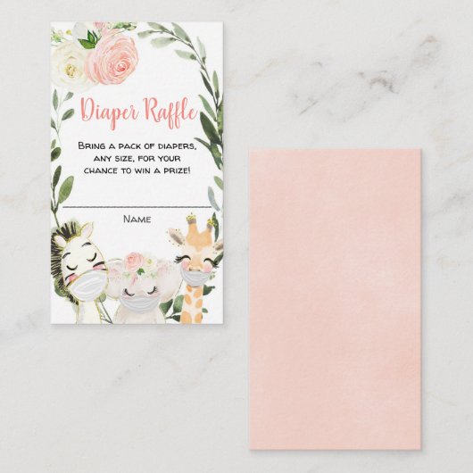 マスクをしたサファリの動物たちのオムツくじカード エンクロージャーカード (正面/裏面)