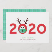 マスクをしたトナカイ 2020年 オリジナル ホリデー カード (正面/裏面)