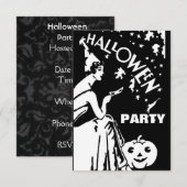 マスクをしたハロウィンのレトロな女性 招待状 (正面/裏面)