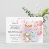 マスクをしたピンクのアークティック動物のバーチャルベイビーシャワー 招待状 (スタンド正面)