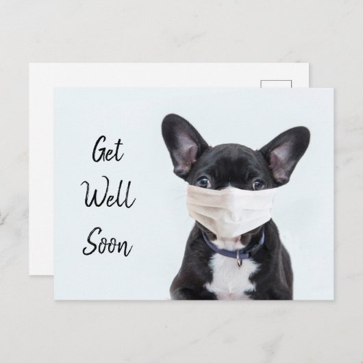 マスクをしたフレンちゃん 早く治りますように ポストカード (正面/裏面)