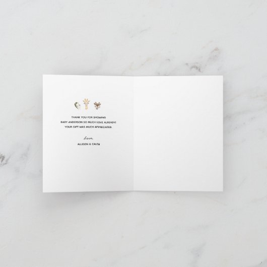 マスクをした動物たちがベビーシャワーにお祝いドライブバイしてくれたお礼 サンキューカード (内部)