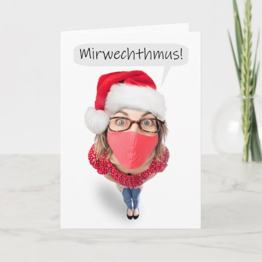 マスクをした愉快な女性へ クリスマスおめでとう シーズンカード (正面)