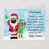 マスクをした民族のサンタとエルフの手紙 子供へ シーズンポストカード (正面)