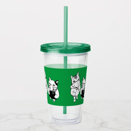 マスクをした猫たちの線画 アクリルタンブラー (右)