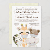 マスクを付けた動物が妊娠した赤ちゃんシャワーを浴びる 招待状 (正面/裏面)