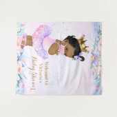 マスクを付けた紫とピンクの赤ちゃんの背景ベビーシャワーバックドロップ タペストリー (正面(横))