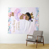 マスクを付けた紫とピンクの赤ちゃんの背景ベビーシャワーバックドロップ タペストリー (インサイチュ(横))