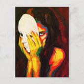 マスクを持つ不思議な女性 ドラマティックな油絵アート ポストカード (正面)
