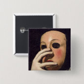 マスクを持つ女性 缶バッジ (正面&裏面)