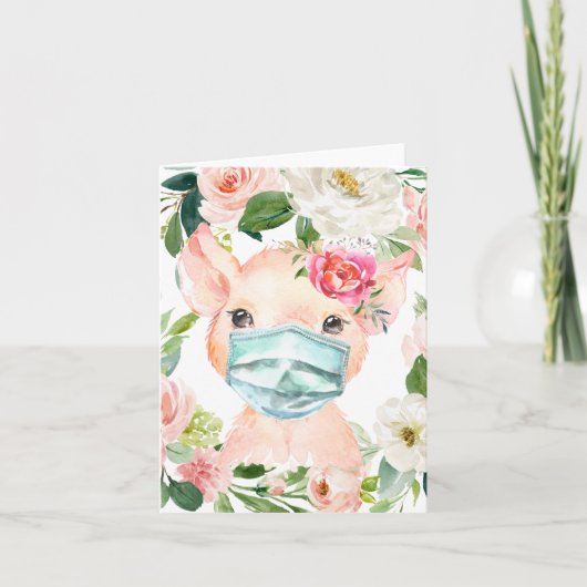 マスクを着けたかわいい豚 | ソーシャルディスタンス カード (正面)